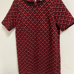 LOFT Red and Black Patterned Mini Dress